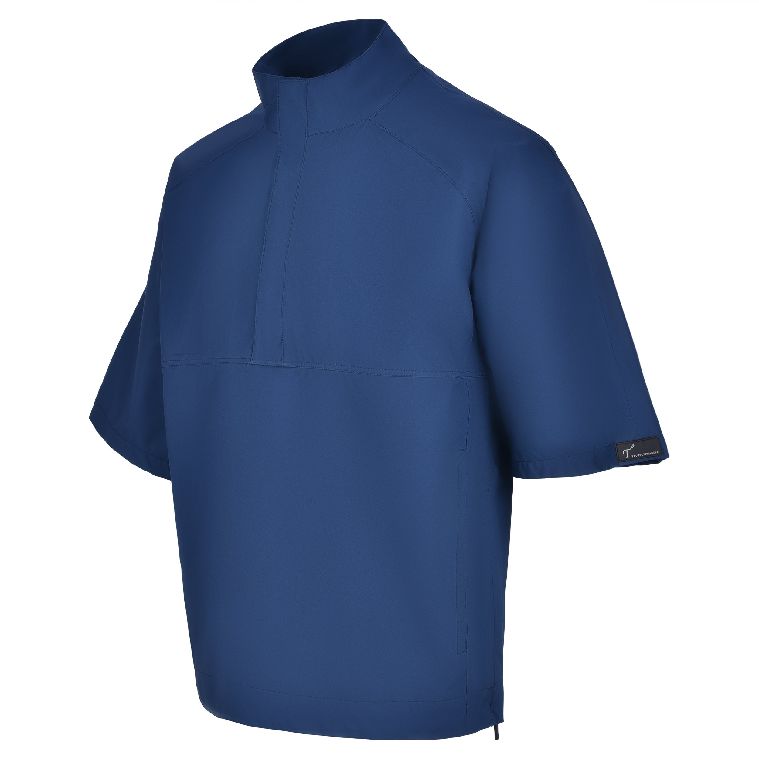 Men's Quarter-Zip Short Sleeve Rain Pullover, Navy. 45 Degree Left View.