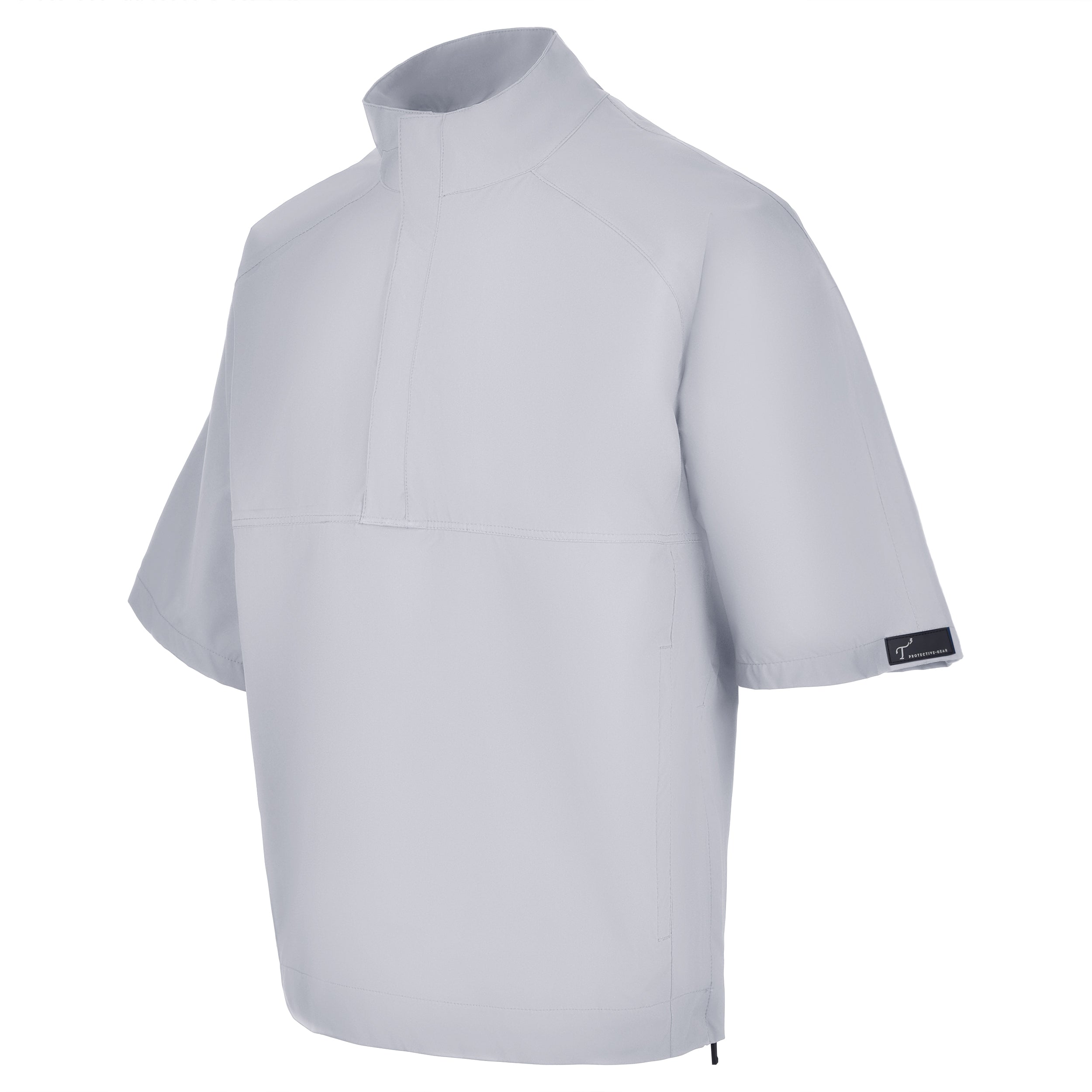 Men's Quarter-Zip Short Sleeve Rain Pullover, Gray. 45 Degree Left View.