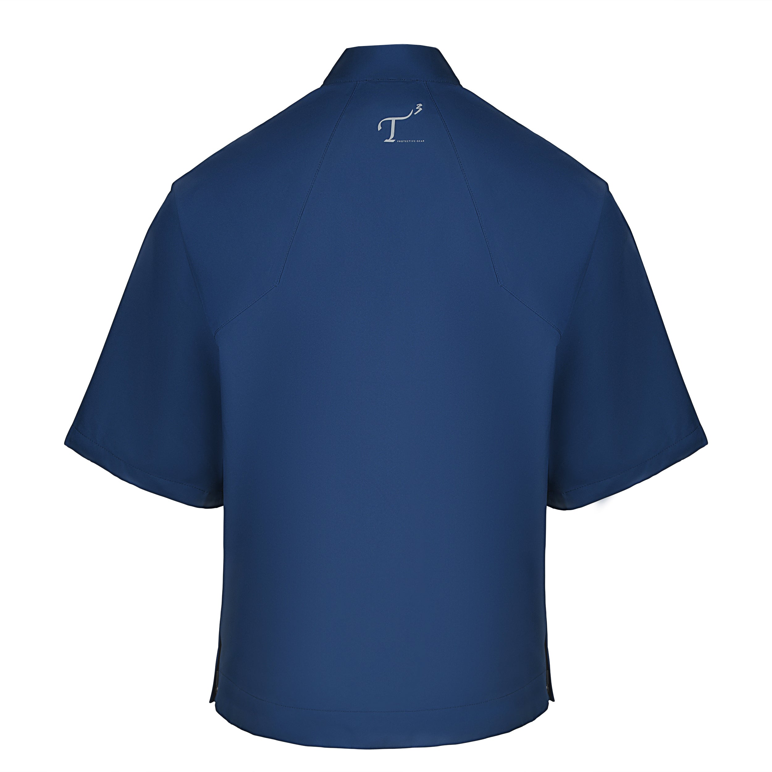 Men's Quarter-Zip Short Sleeve Rain Pullover, Navy. Back View.