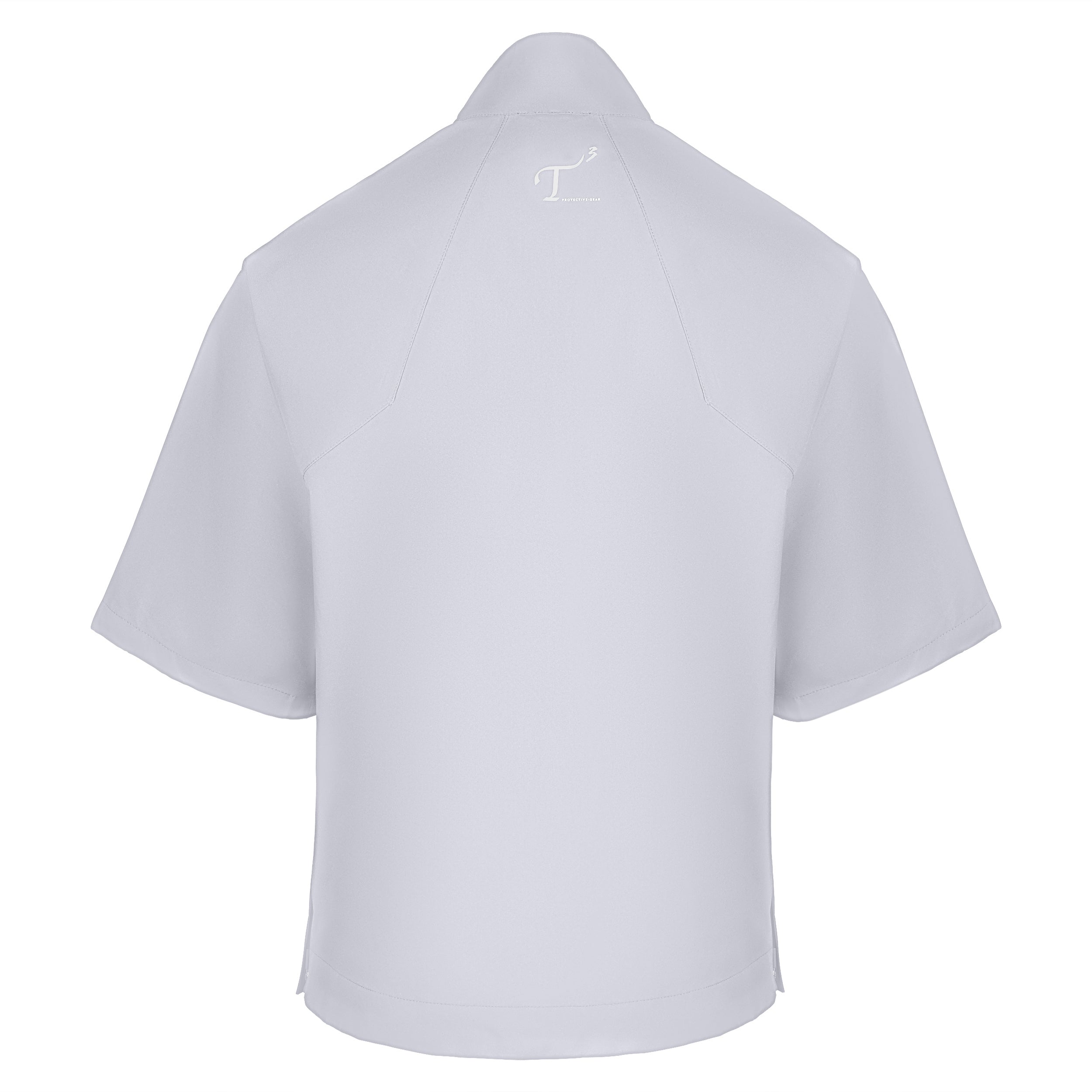 Men's Quarter-Zip Short Sleeve Rain Pullover, Gray. Back View.