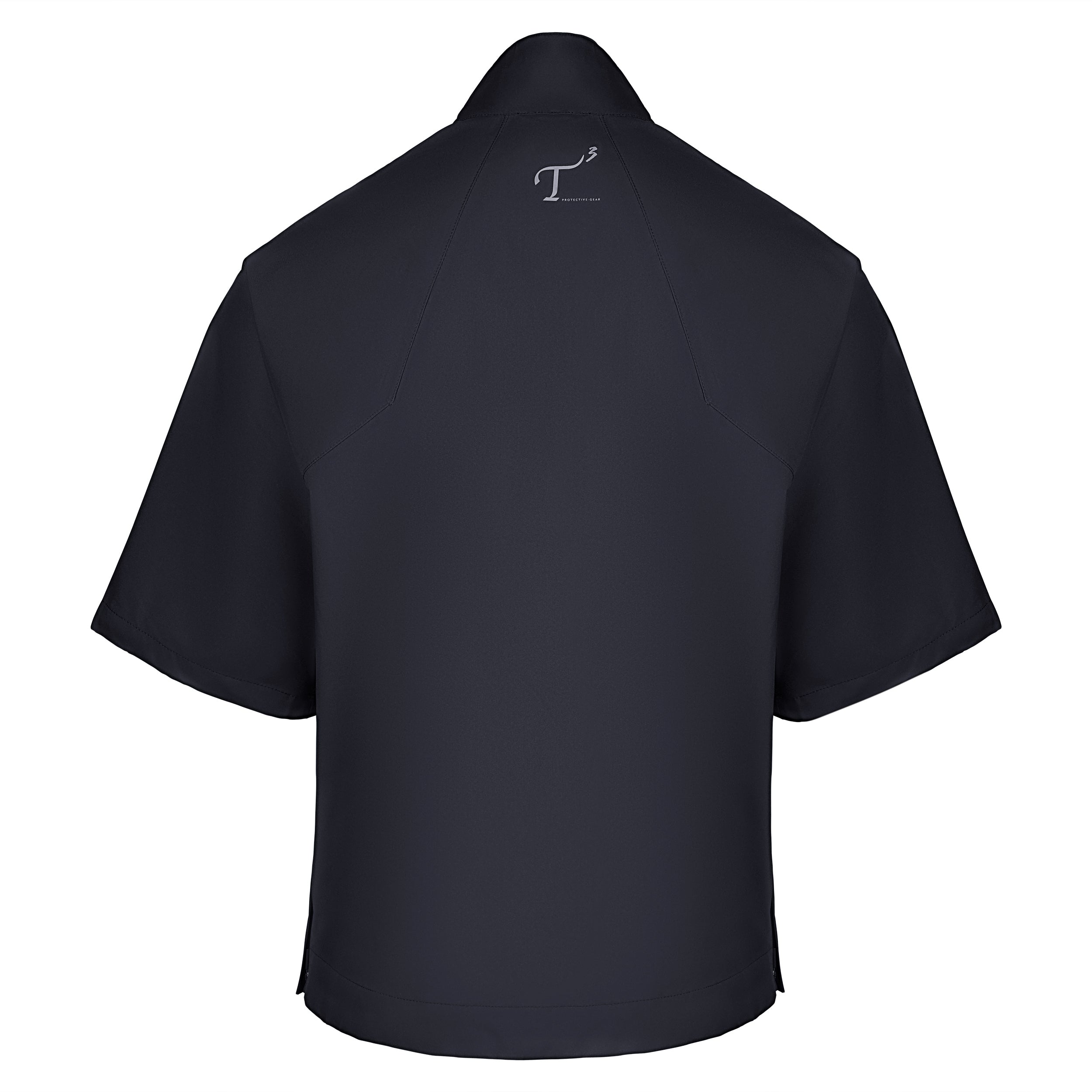 Men's Quarter-Zip Short Sleeve Rain Pullover, Black. Back View.