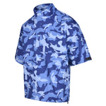 Men's Quarter-Zip Short Sleeve Rain Pullover, Blue Camo. 45 Degree Left View.