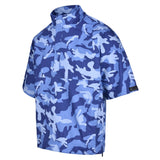 Men's Quarter-Zip Short Sleeve Rain Pullover, Blue Camo. 45 Degree Left View.