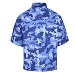 Men's Quarter-Zip Short Sleeve Rain Pullover, Blue Camo. Front View.
