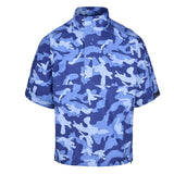 Men's Quarter-Zip Short Sleeve Rain Pullover, Blue Camo. Front View.