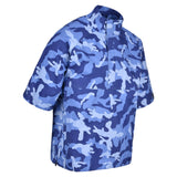 Men's Quarter-Zip Short Sleeve Rain Pullover, Blue Camo. 45 Degree Right View.