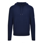 Men's Cashmere Hooded Sweater, Navy. Front view.