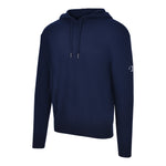 Men's Cashmere Hooded Sweater, Blue. 45 degree left view.