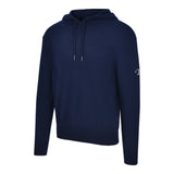 Men's Cashmere Hooded Sweater, Blue. 45 degree left view.