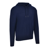 Men's Cashmere Hooded Sweater, Blue. 45 degree right view.