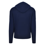 Men's Cashmere Hooded Sweater, Navy. Back view.