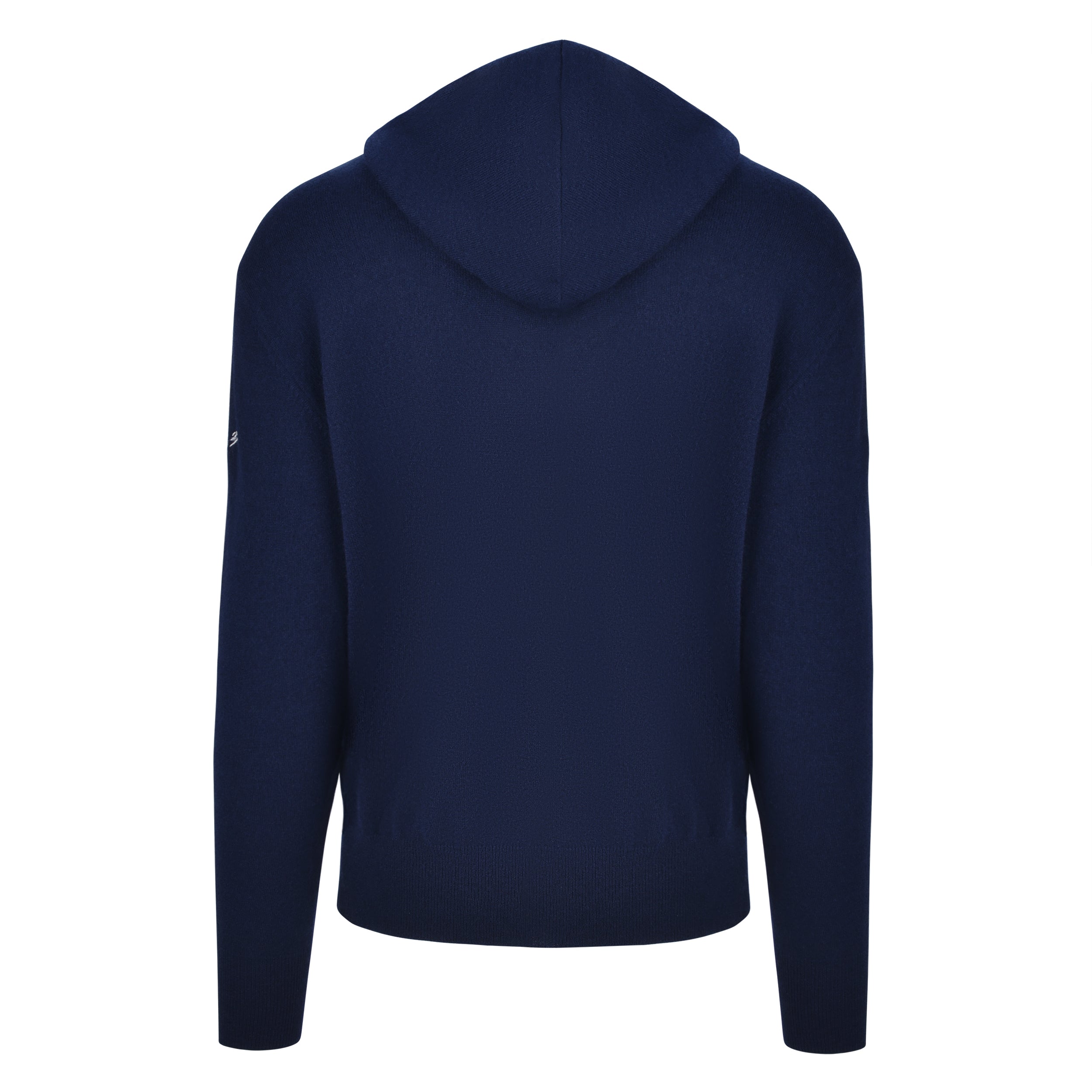 Men's Cashmere Hooded Sweater, Navy. Back view.