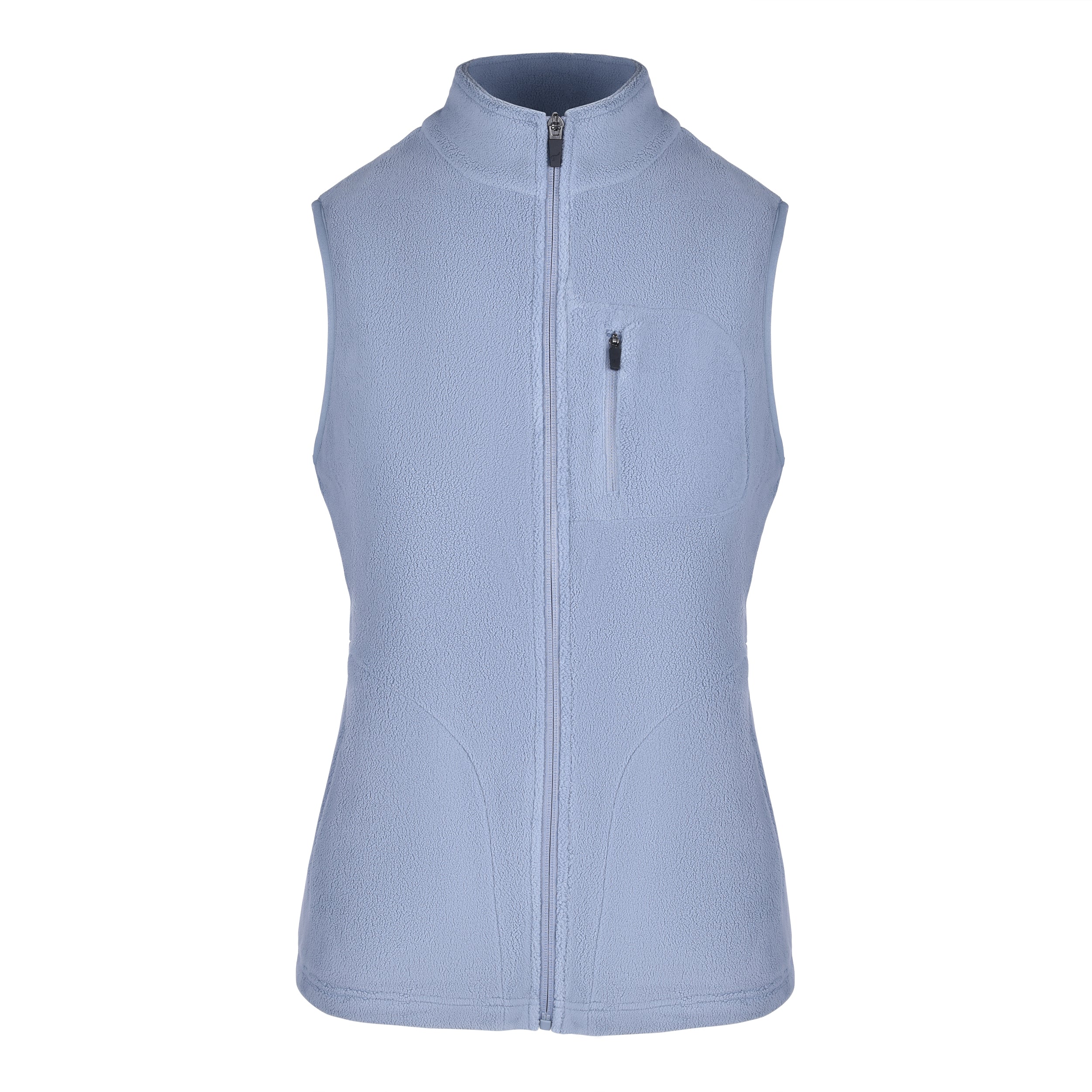 Women's Fleece Vest, Blue. Front view.