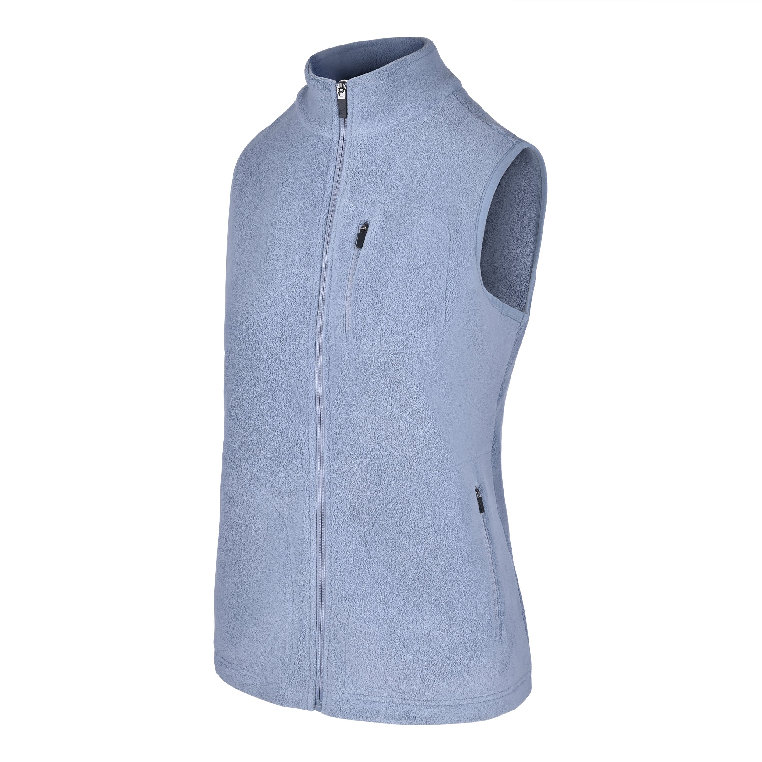 Women's Fleece Vest, Blue. 45 degree left view.