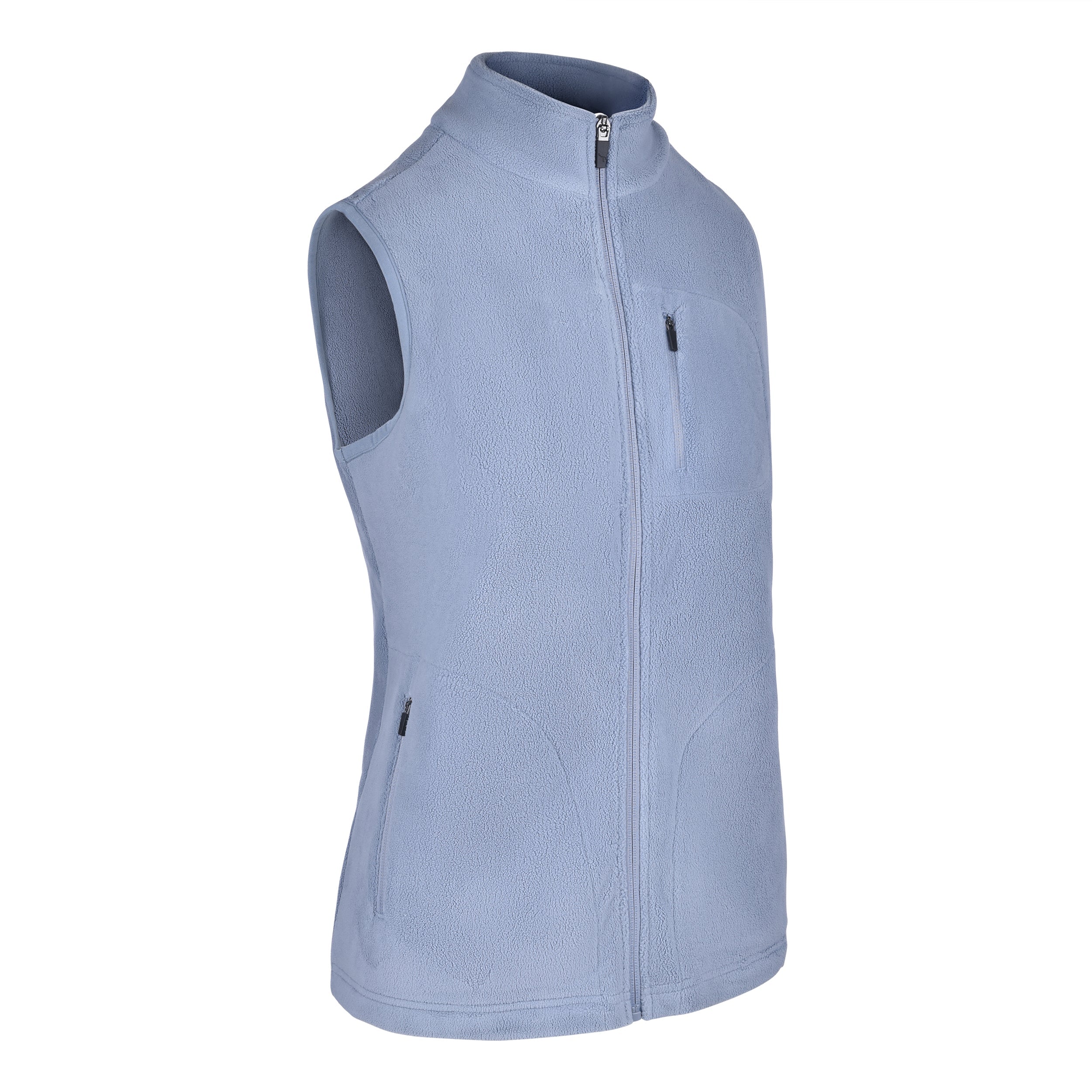 Women's Fleece Vest, Blue. 45 degree right view.