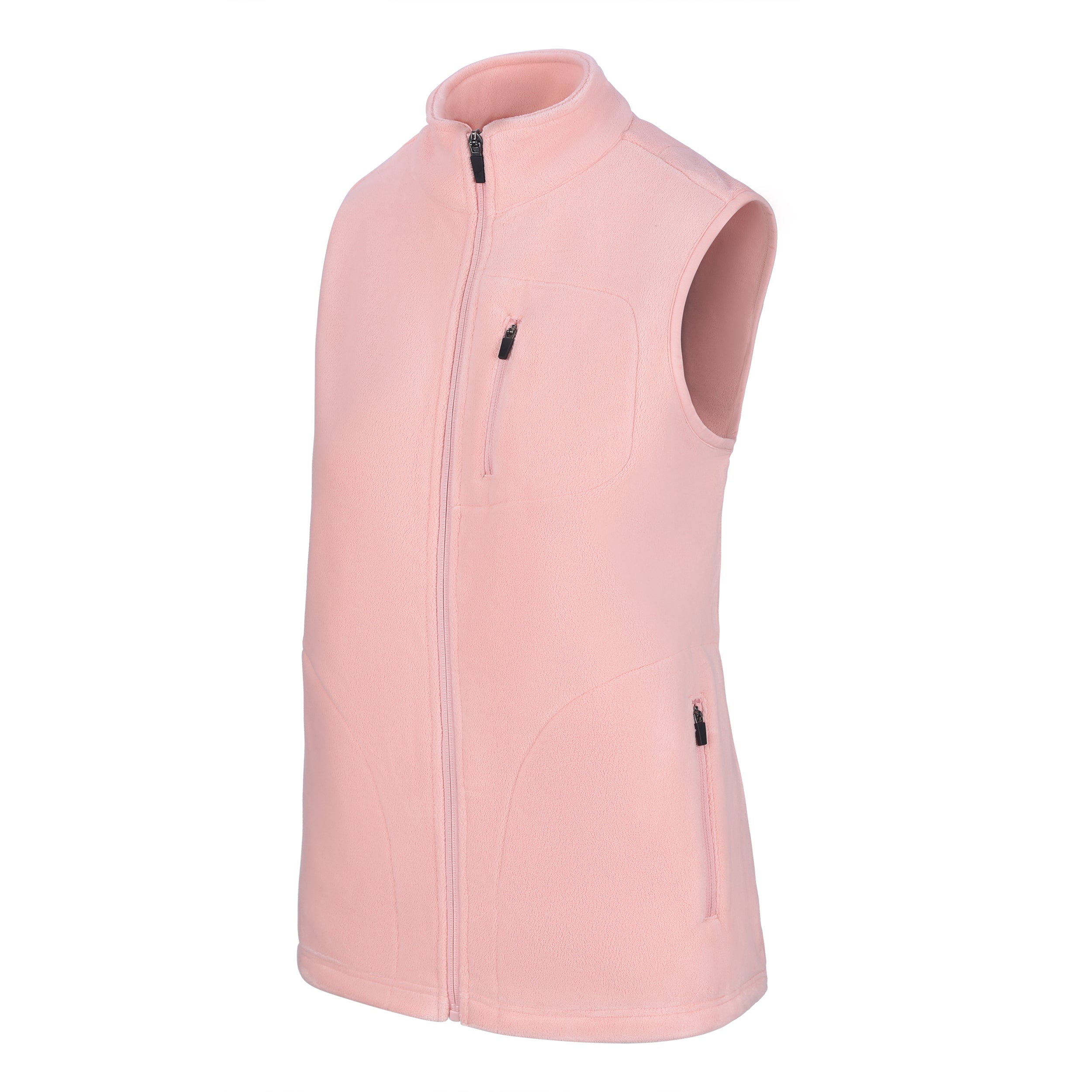 Women's Fleece Vest, Pink. 45 degree left view.