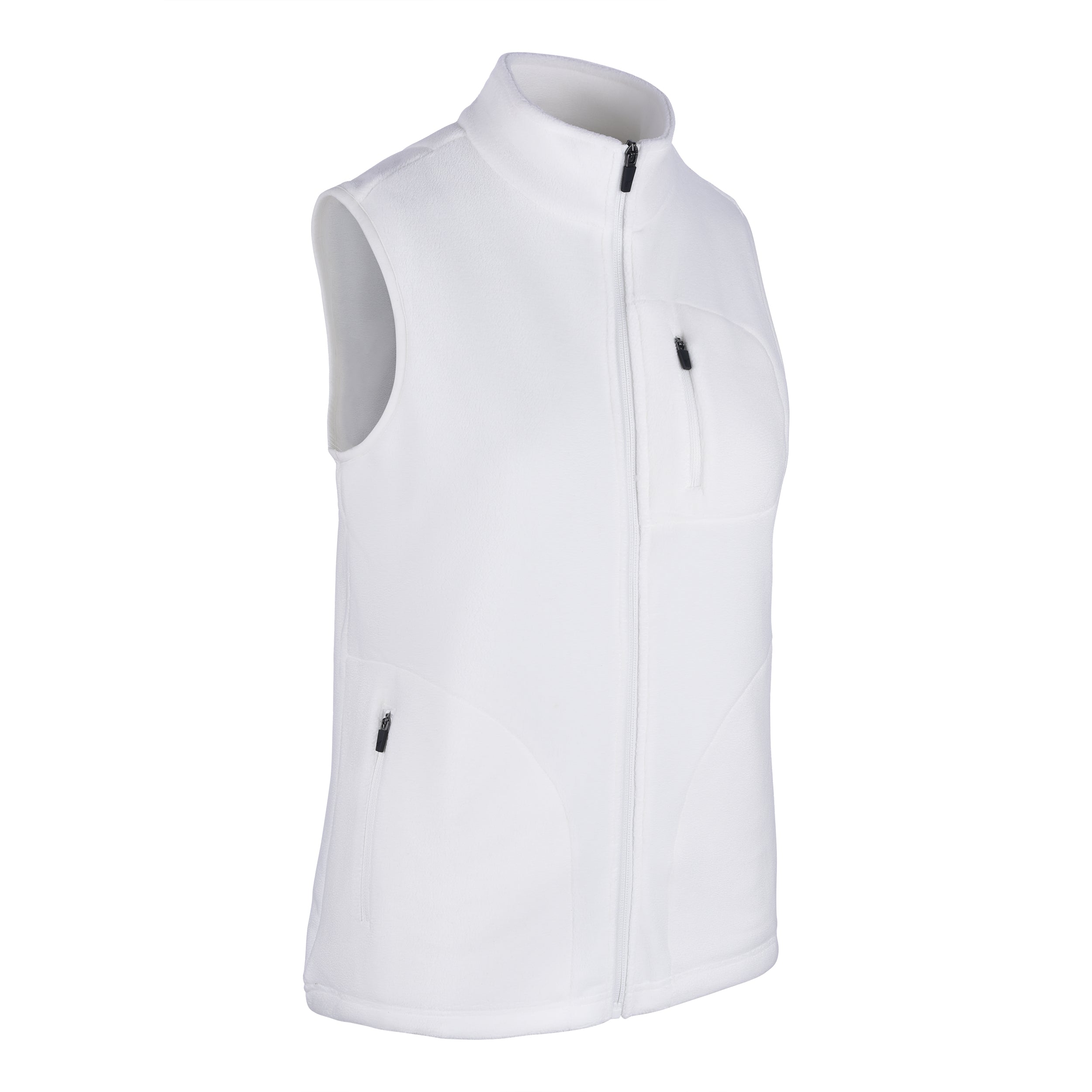 Women's Fleece Vest, White. 45 degree right view.