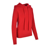 Women's Cashmere Hooded Sweater, Red and white. 45 degree right view.