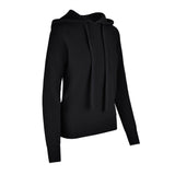 Women's Cashmere Hooded Sweater, Black and white. 45 degree right view.