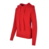 Women's Cashmere Hooded Sweater, Red and white. 45 degree left view.