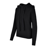 Women's Cashmere Hooded Sweater, Black and white. 45 degree left view.