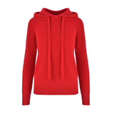 Women's Cashmere Hooded Sweater, Red and white. Front view.