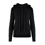 Women's Cashmere Hooded Sweater, Black and white. Front view.