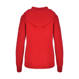 Women's Cashmere Hooded Sweater, Red and white. Back view.