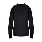Women's Cashmere Hooded Sweater, Black and white. Back view.