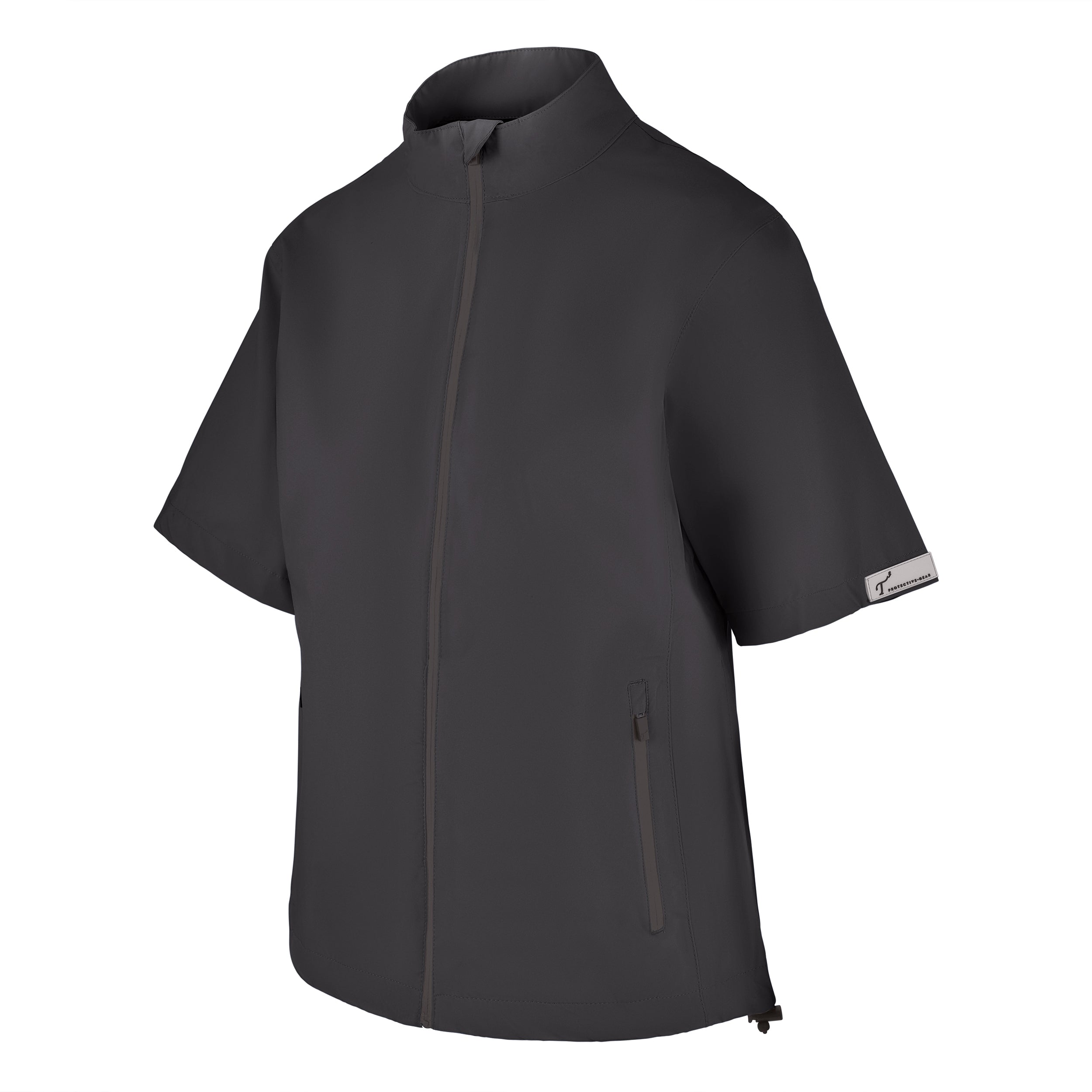 Women's Full-Zip Short Sleeve Rain Jacket, Black. 45 degree left view.