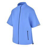 Women's Full-Zip Short Sleeve Rain Jacket, Regatta Blue/Navy. 45 degree right view.