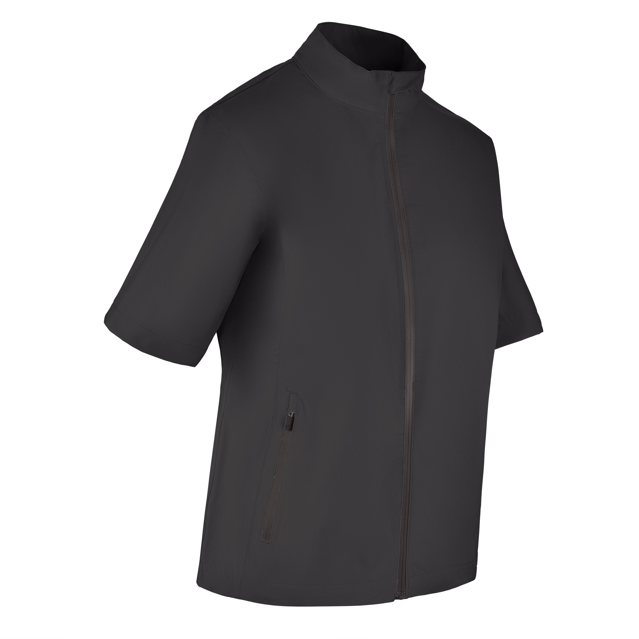 Women's Full-Zip Short Sleeve Rain Jacket, Black. 45 degree right view.