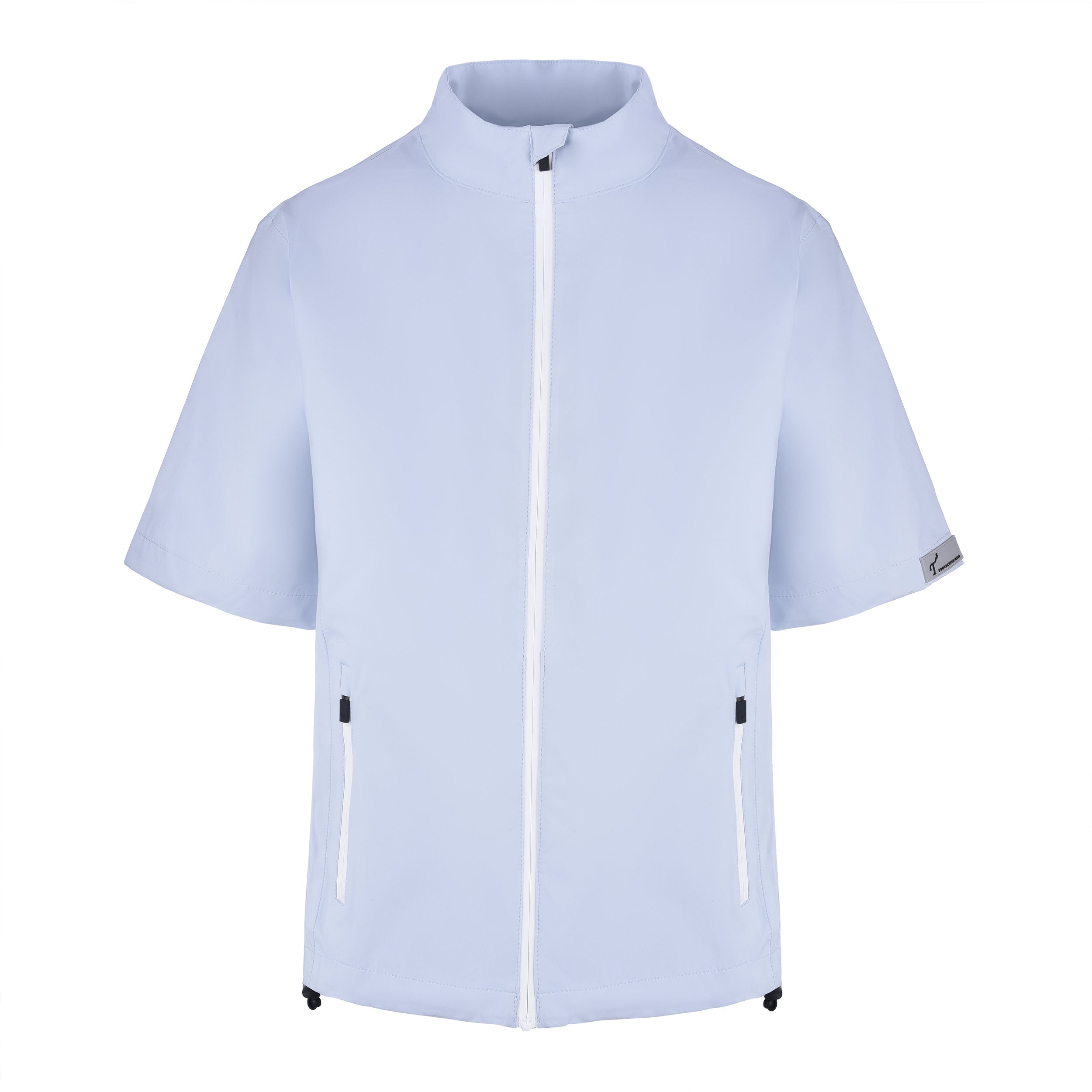 Women's Full-Zip Short Sleeve Rain Jacket, Ice/White. Front view.
