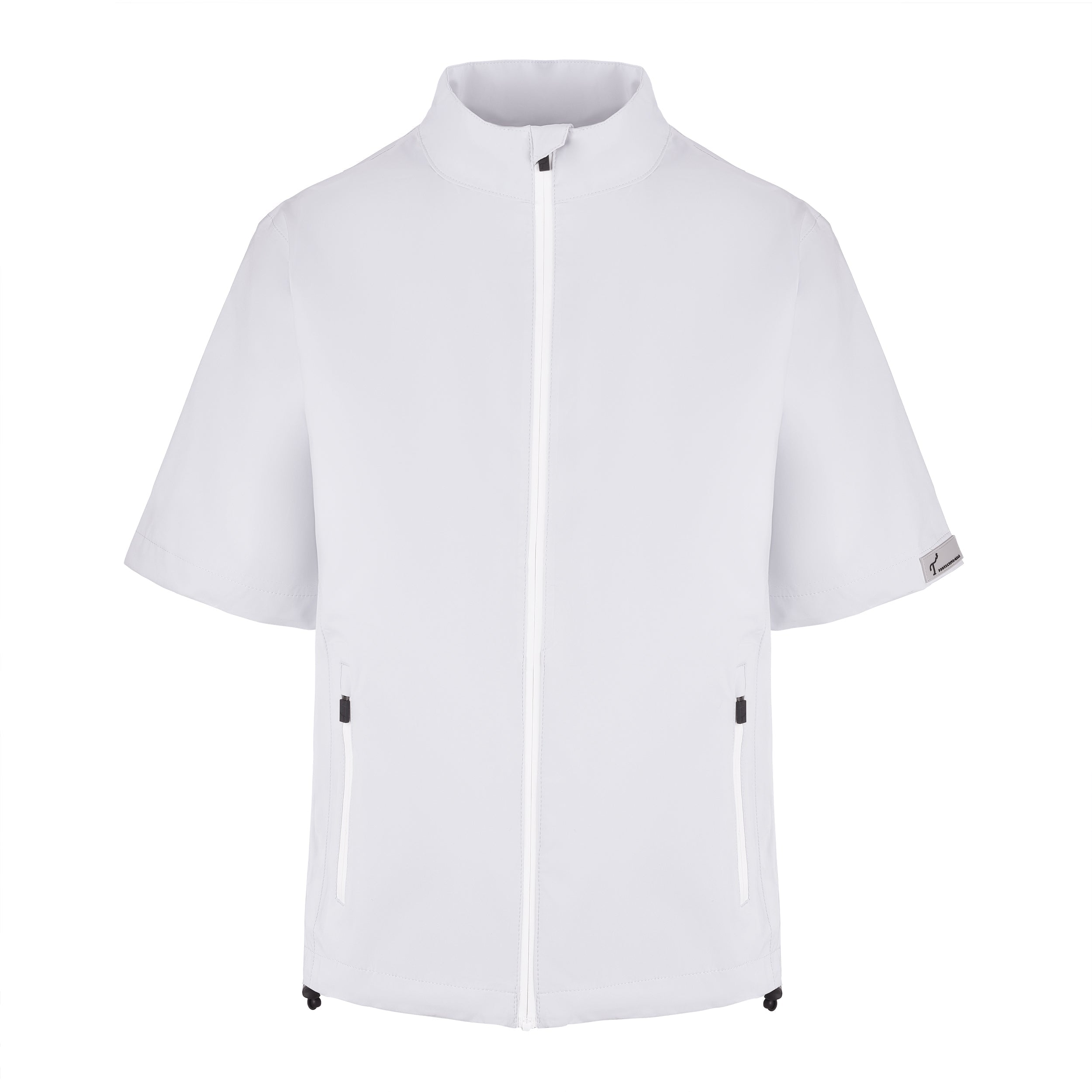 Women's Full-Zip Short Sleeve Rain Jacket, White. Front view.