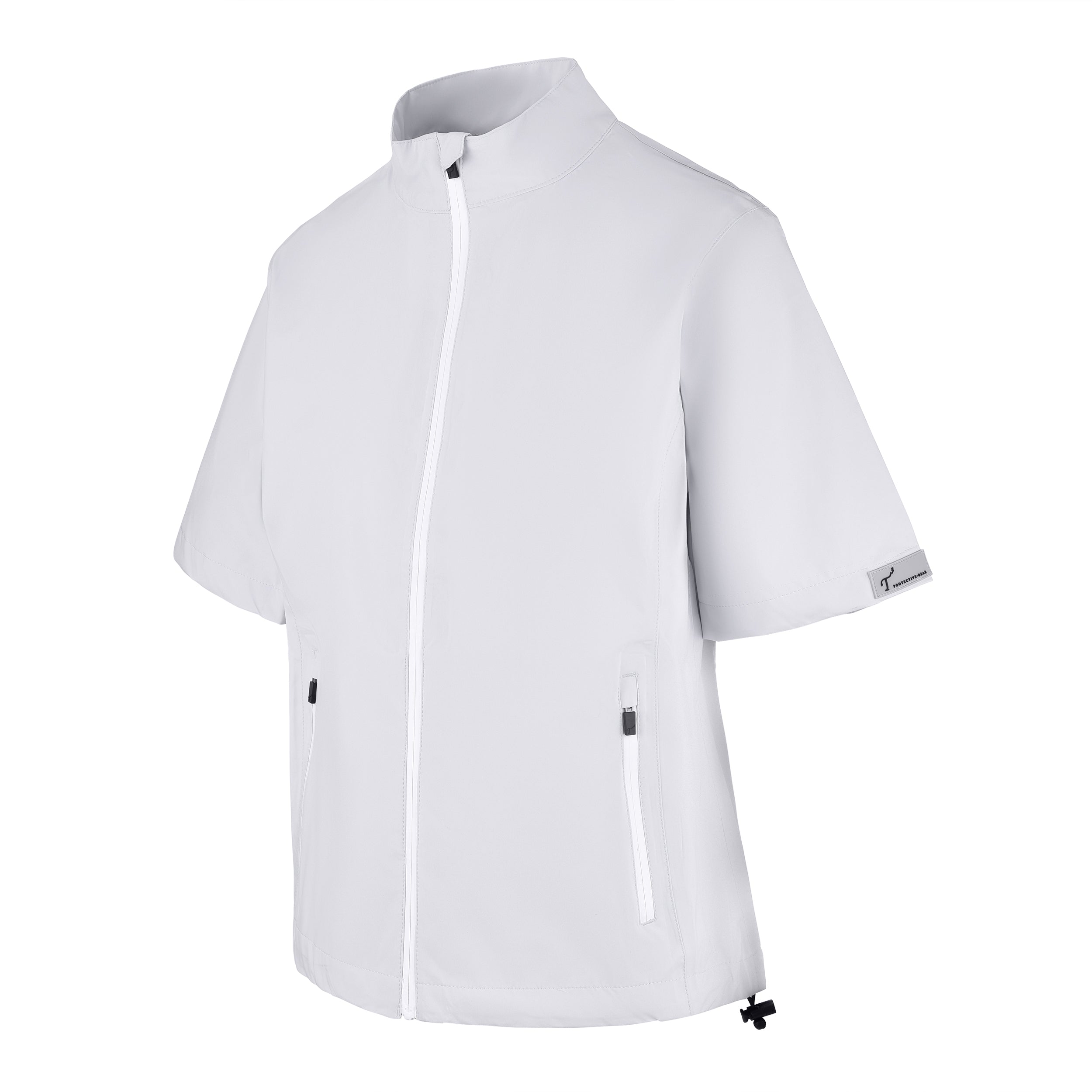 Women's Full-Zip Short Sleeve Rain Jacket, White. 45 degree left view.