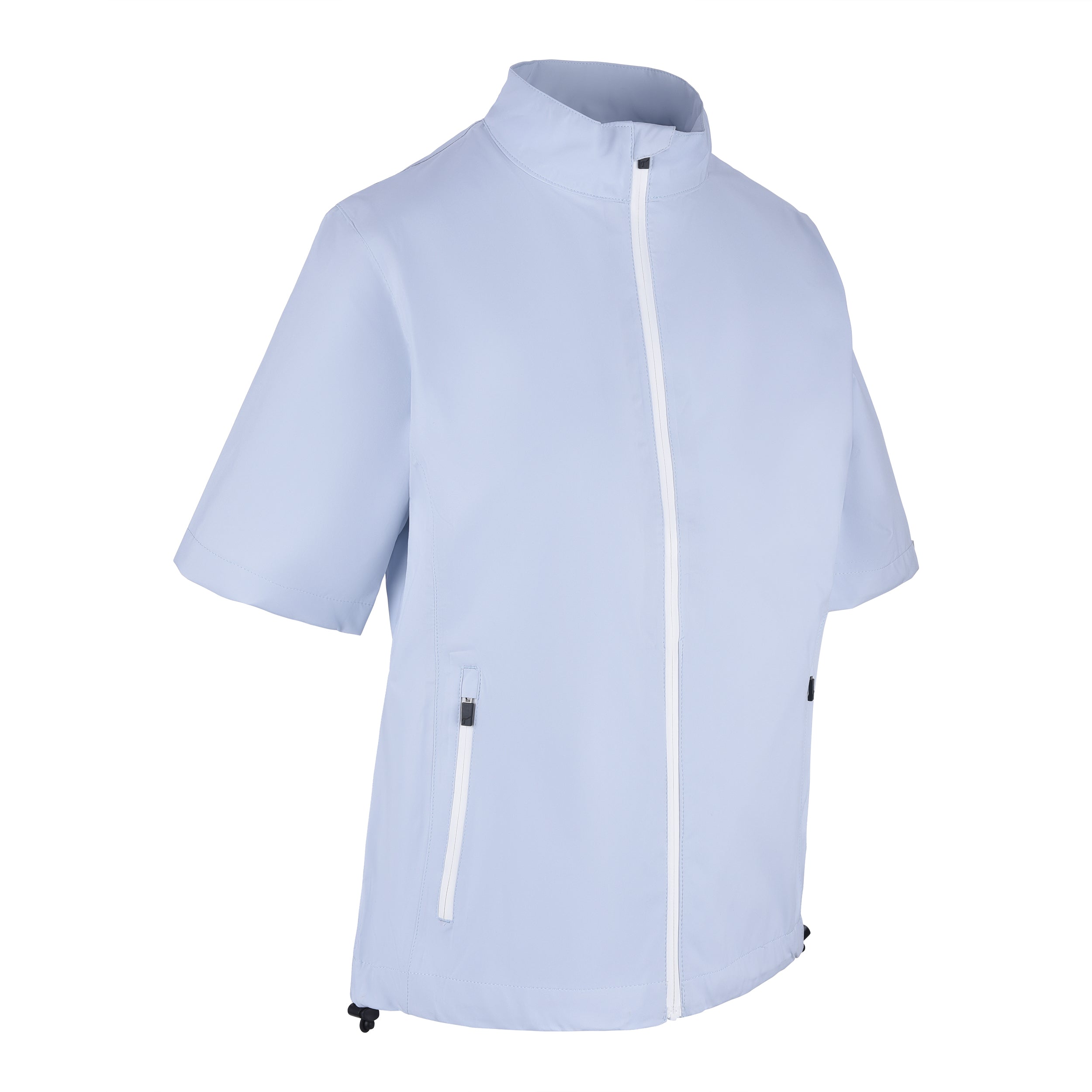 Women's Full-Zip Short Sleeve Rain Jacket, Ice/White. 45 degree right view.