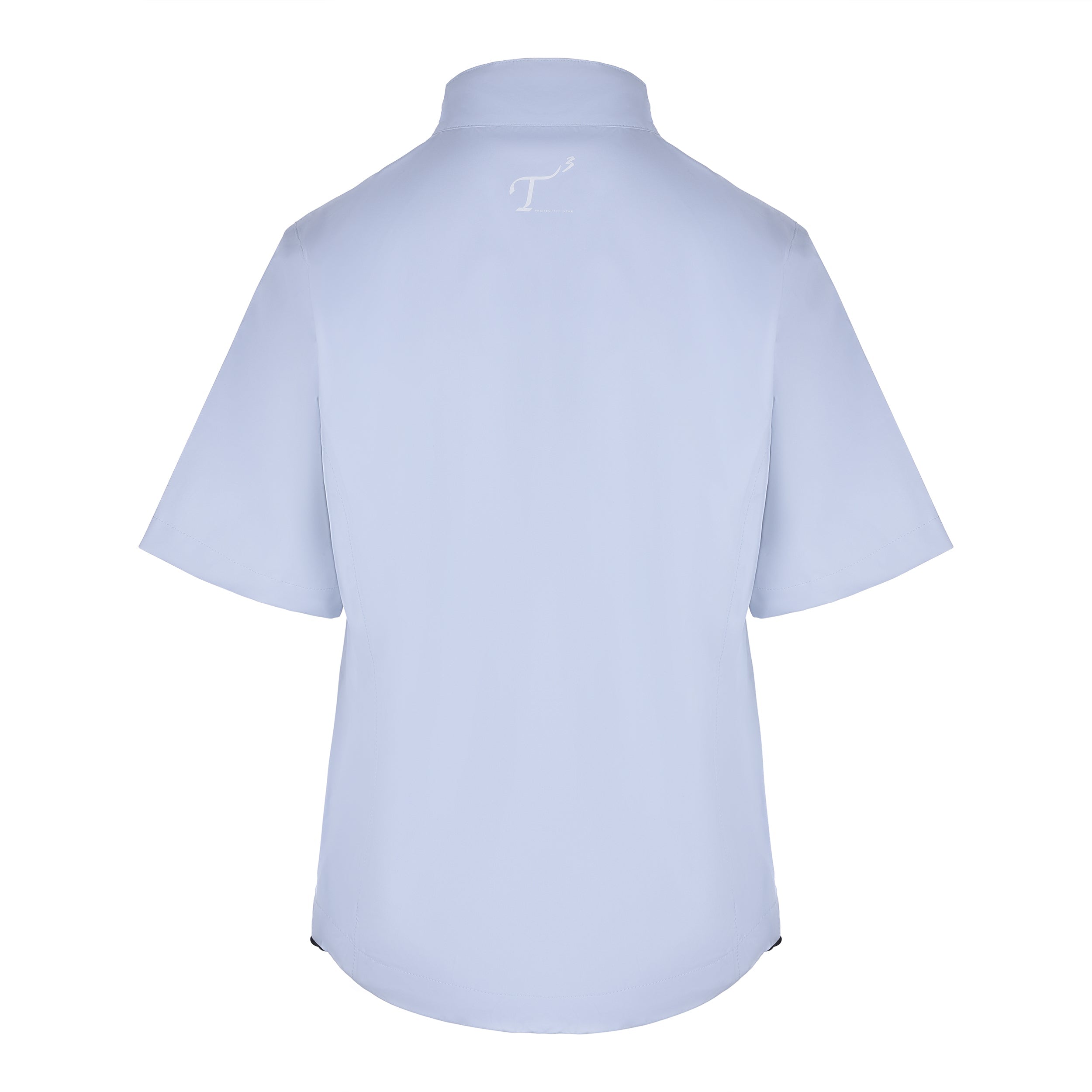 Women's Full-Zip Short Sleeve Rain Jacket, Ice/White. Back view.