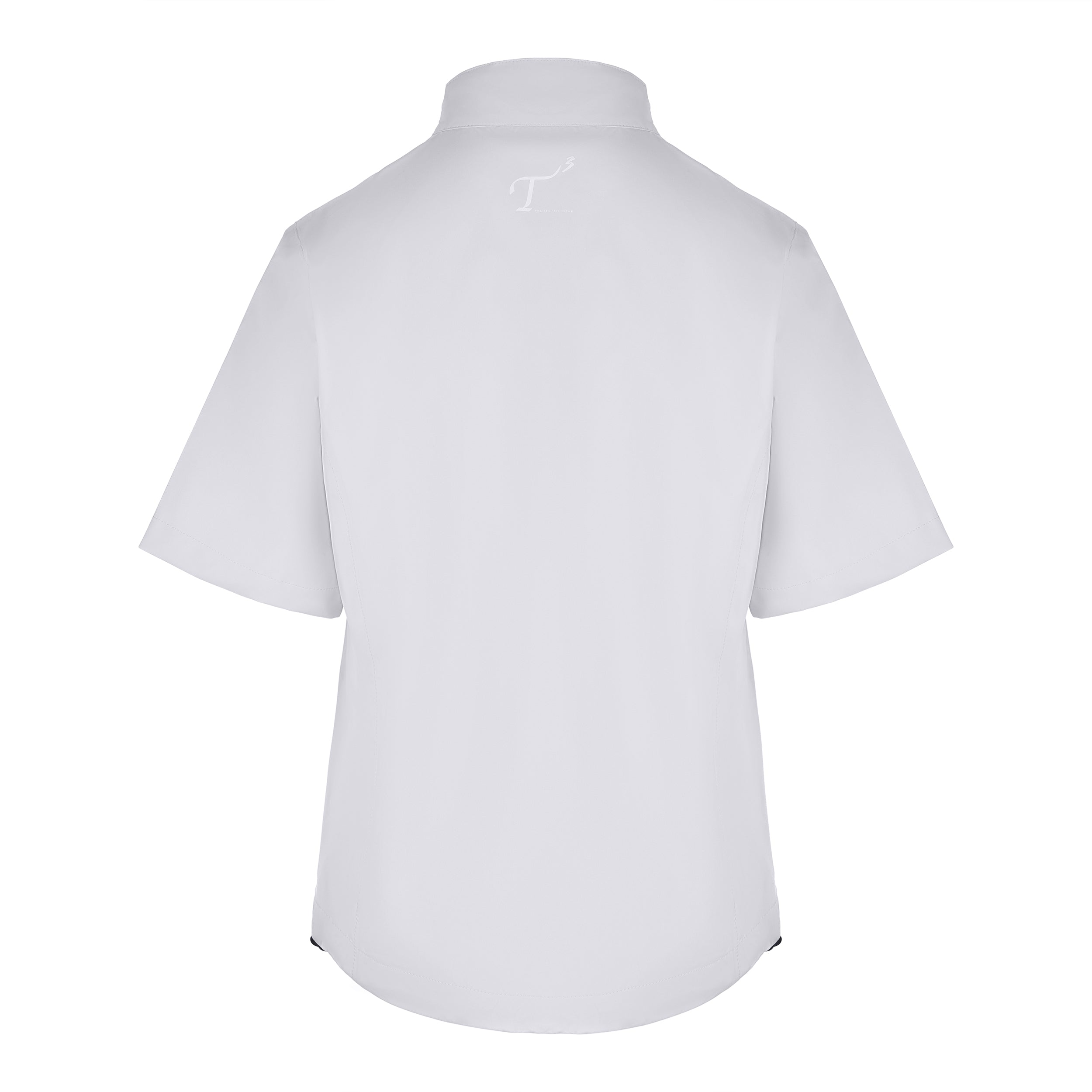 Women's Full-Zip Short Sleeve Rain Jacket, White. Back view.