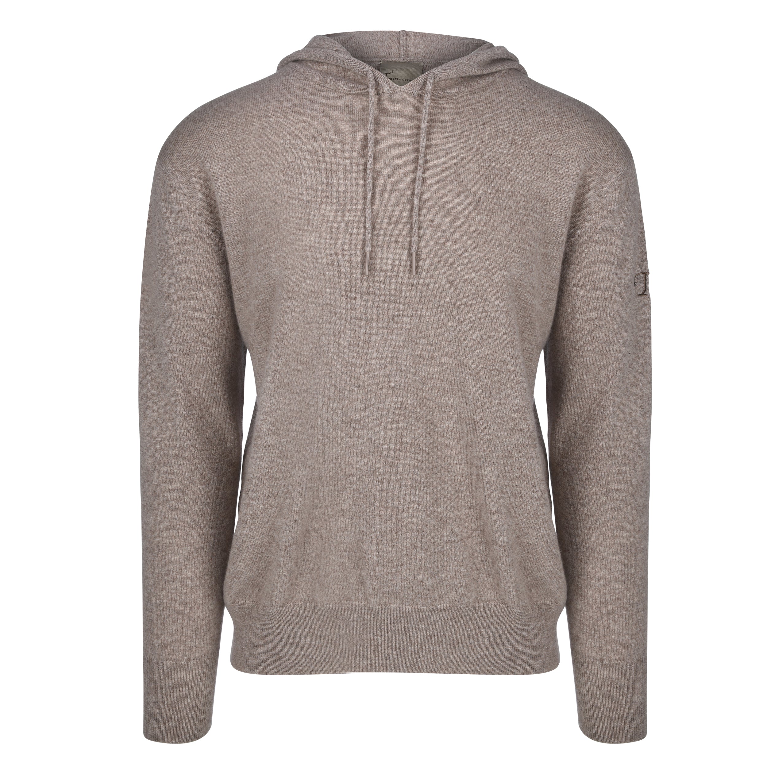 Men's Cashmere Hooded Sweater, Beige. Front view.