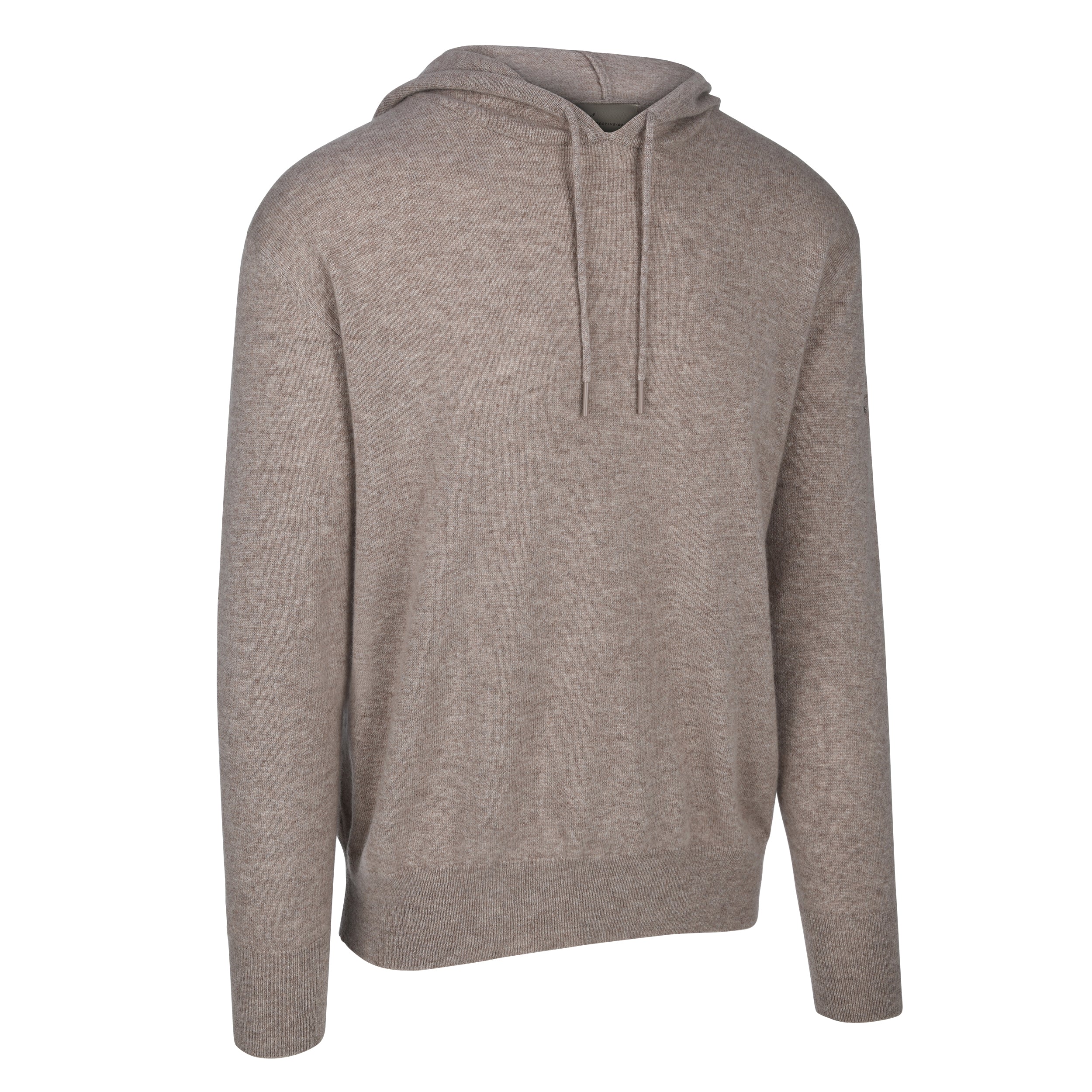 Men's Cashmere Hooded Sweater, Beige. 45 degree right view.