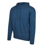 Men's Cashmere Hooded Sweater, Blue. 45 degree left view.