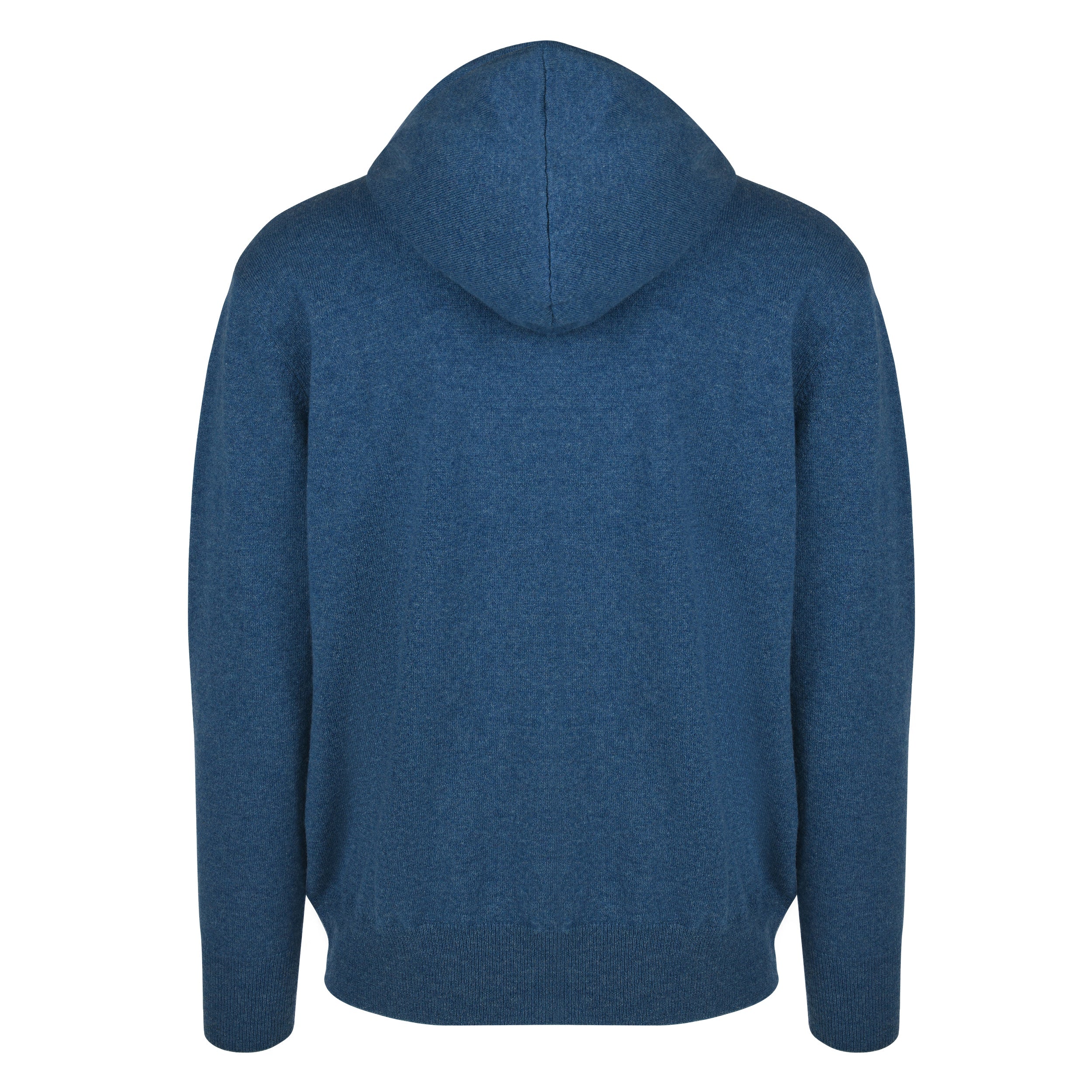 Men's Cashmere Hooded Sweater, Blue. Back view.