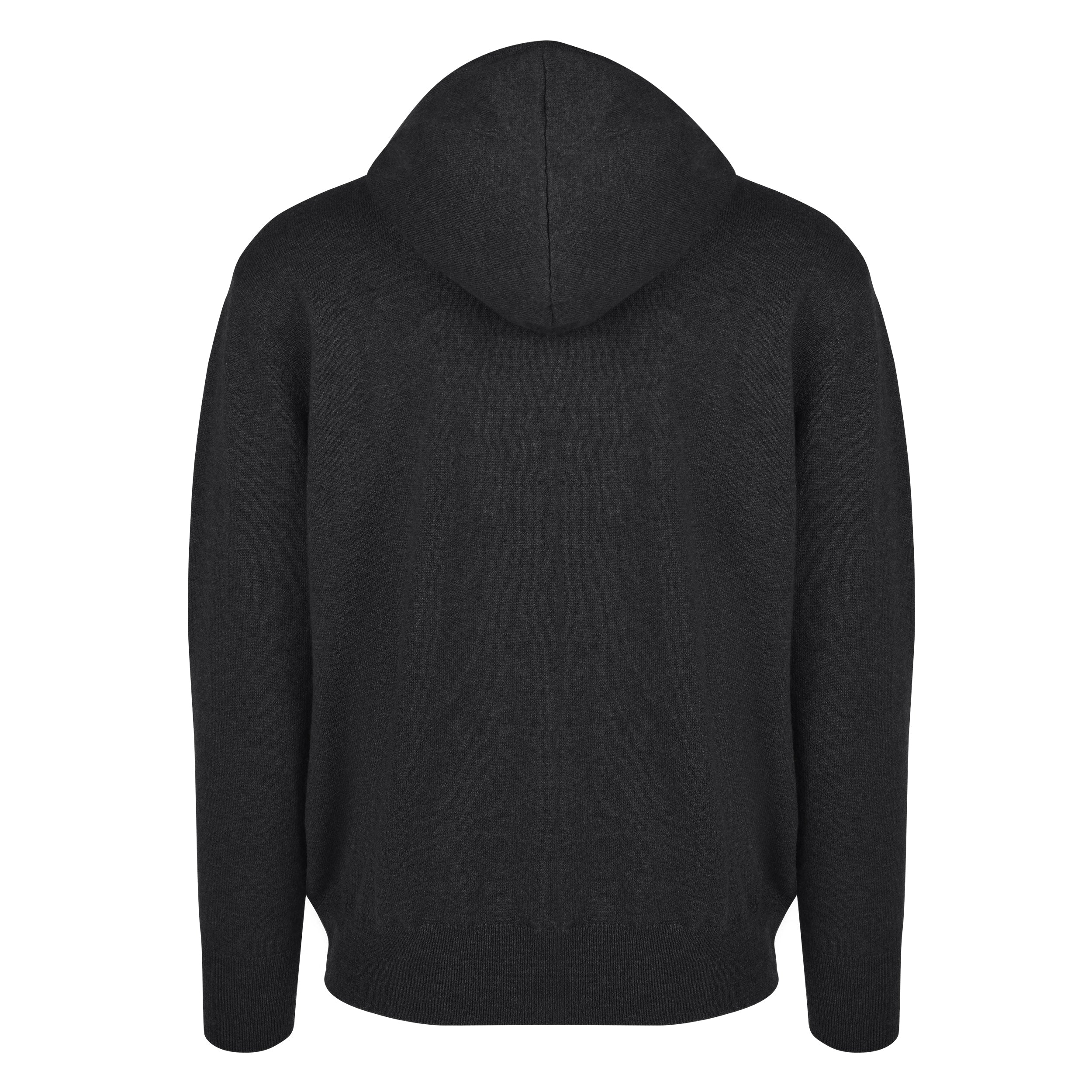 Men's Cashmere Hooded Sweater, Charcoal. Back view.