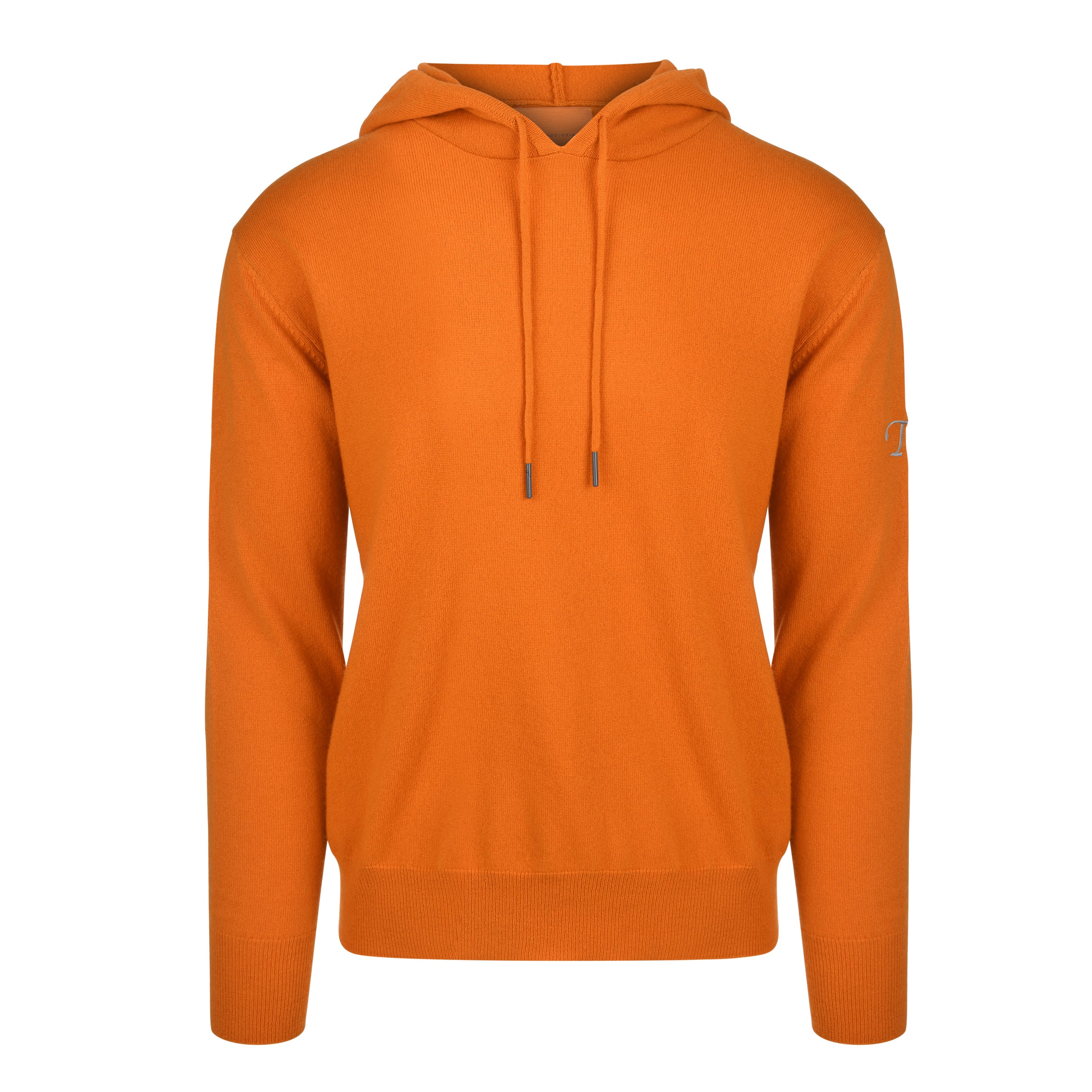 Men's Cashmere Hooded Sweater, Orange. Front view.