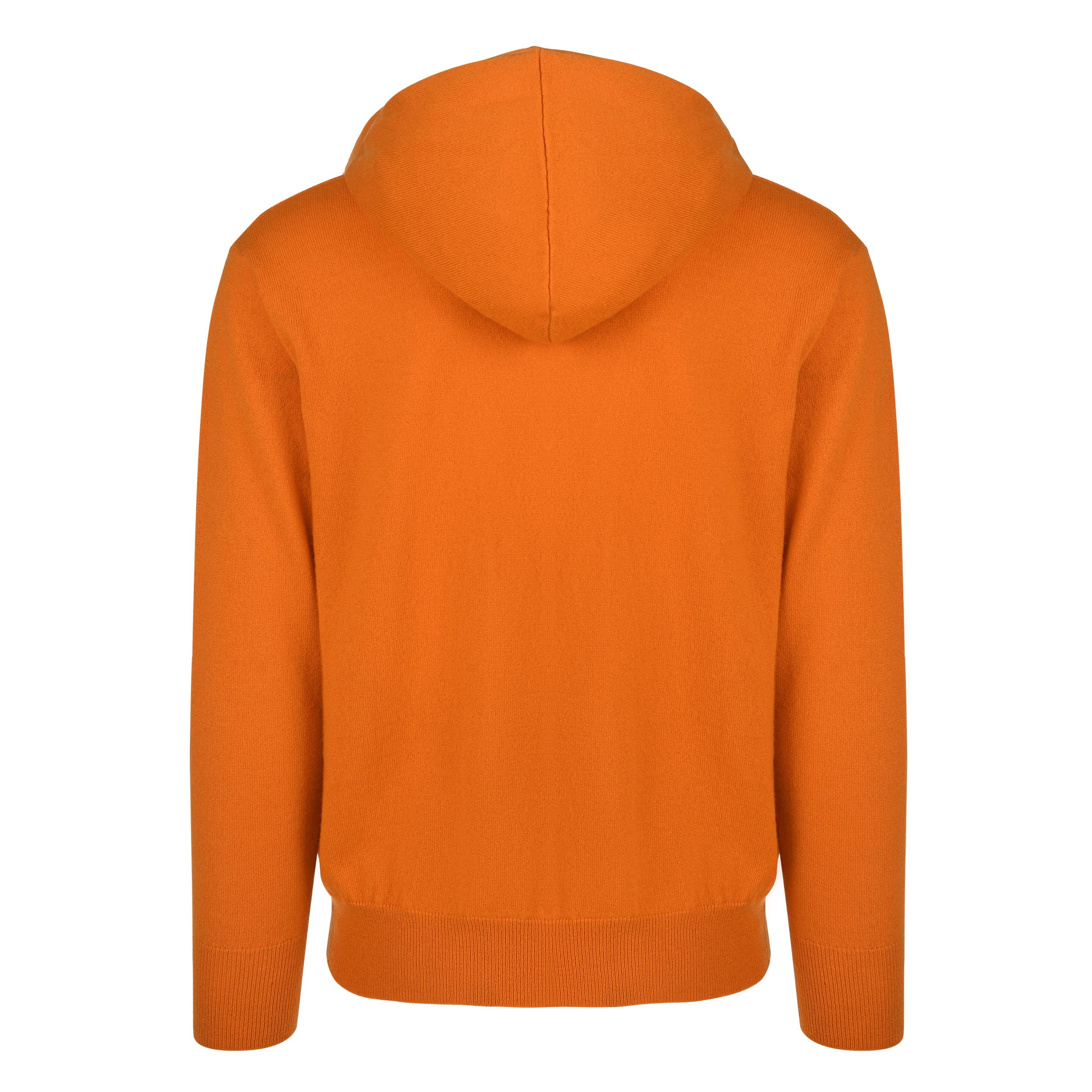 Men's Cashmere Hooded Sweater, Orange. Back view.