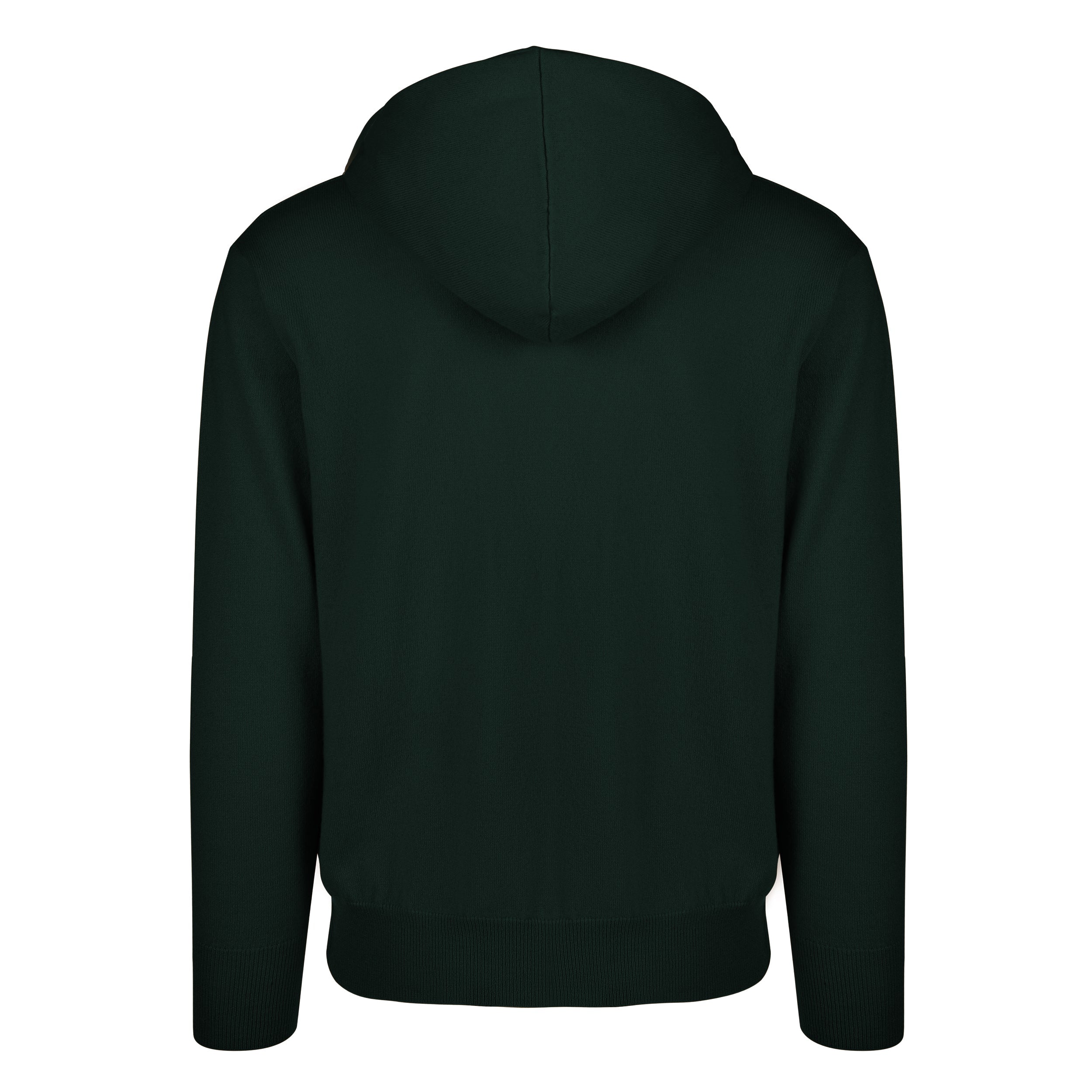 Men's Cashmere Hooded Sweater, Green. Back view.