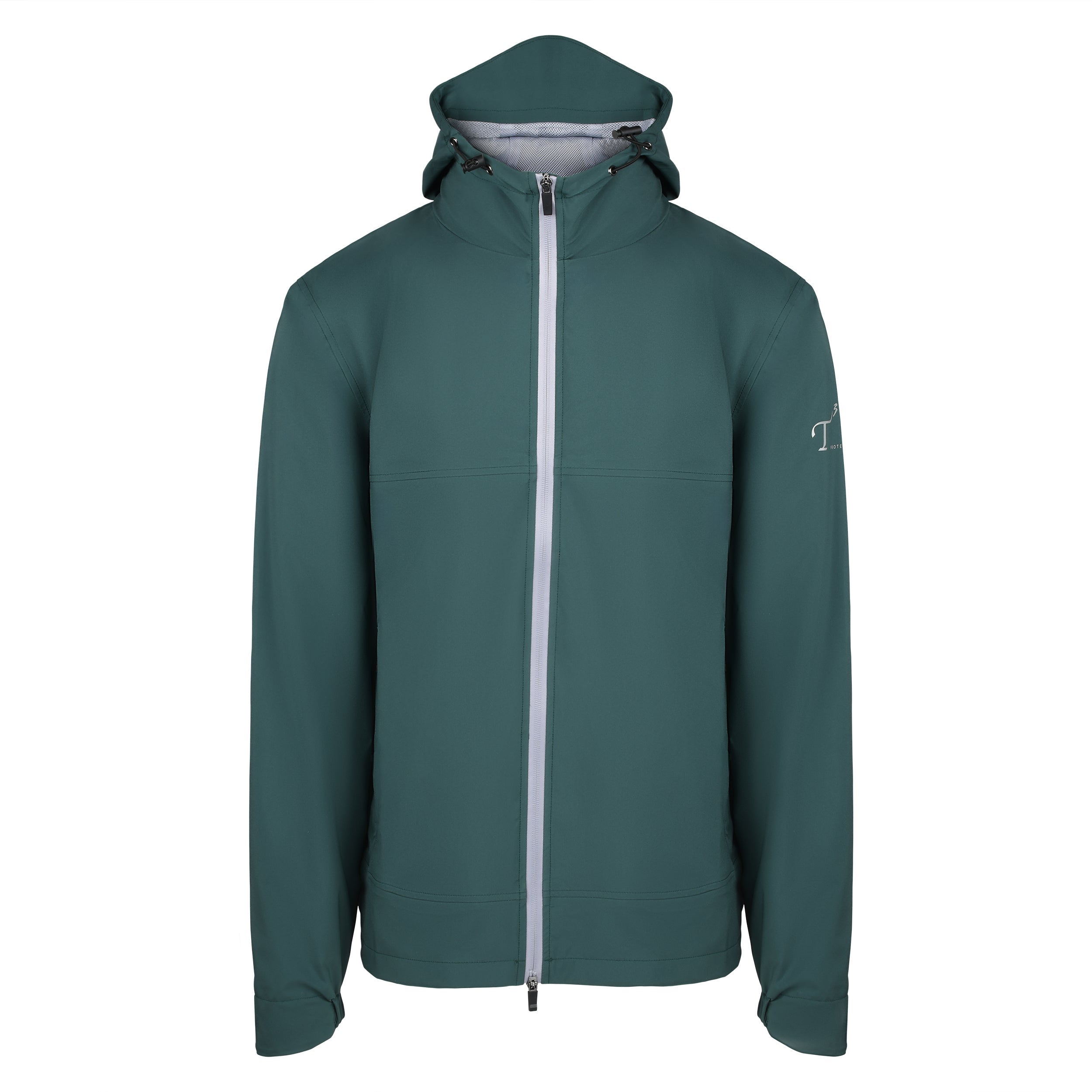 Men's Lightweight Wind Jacket with Hood, Forest Green. Front view.