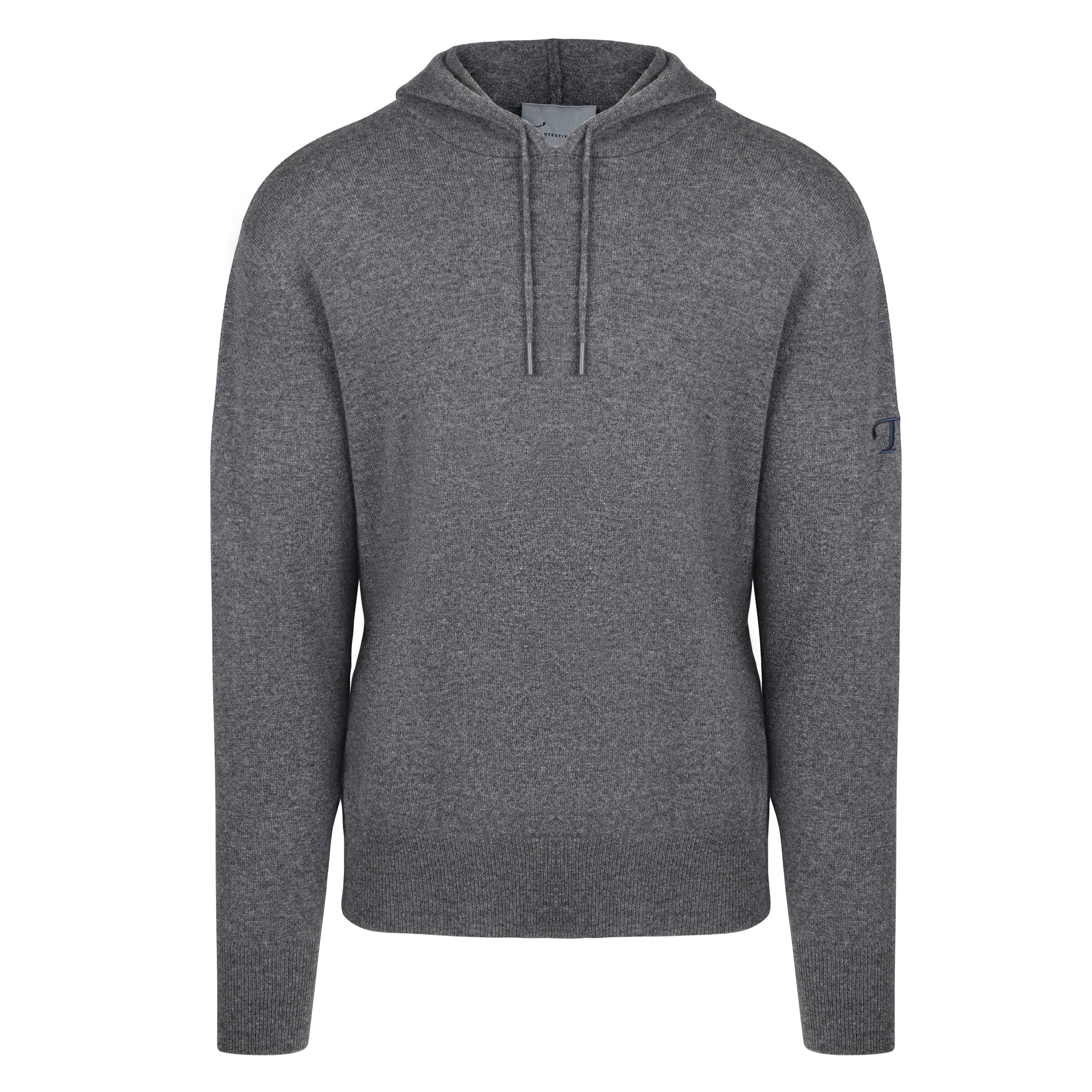 Men's Cashmere Hooded Sweater, Gray. Front view.