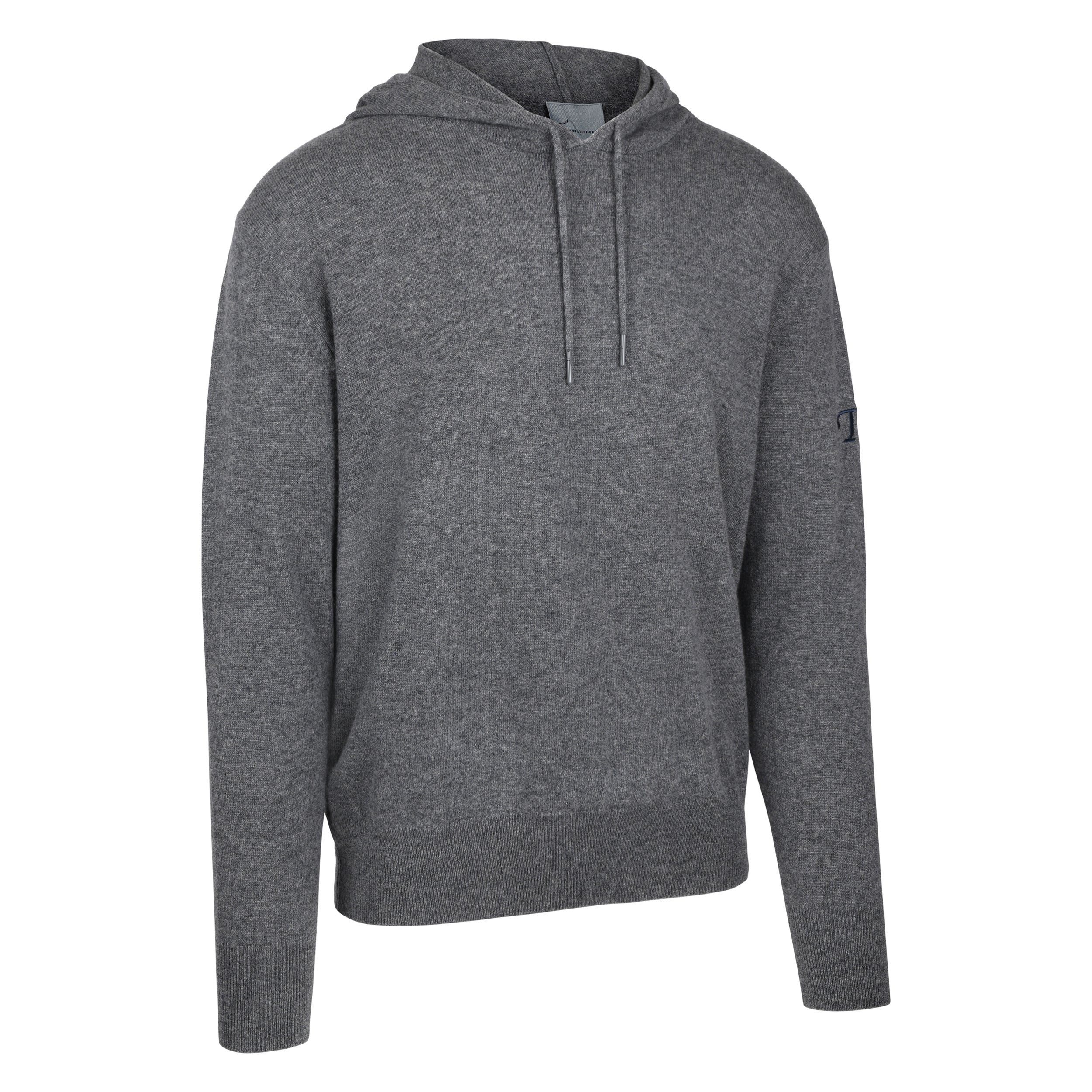 Men's Cashmere Hooded Sweater, Gray. 45 degree right view.
