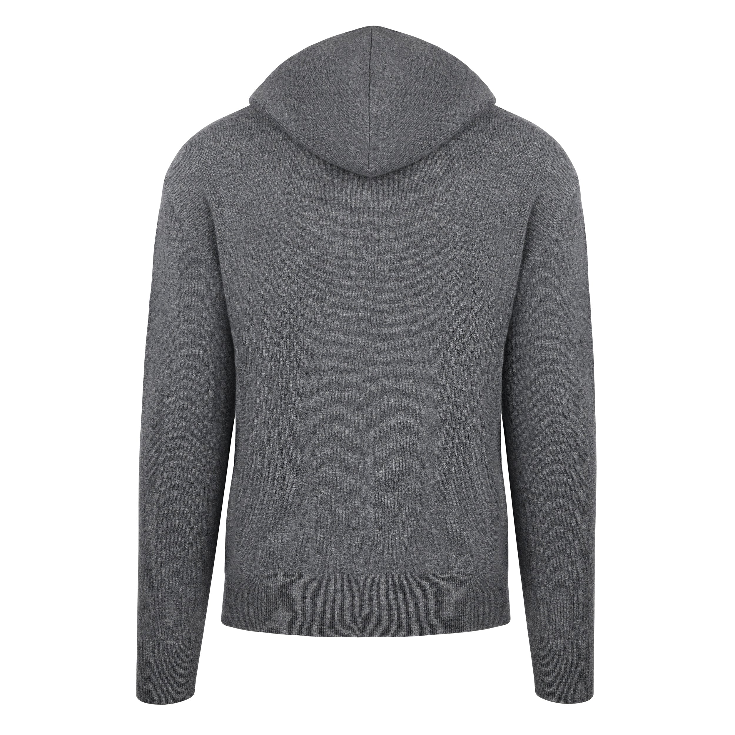 Men's Cashmere Hooded Sweater, Gray. Back view.